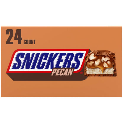 SNICKERS Pecan Milk Chocolate Candy Bar - Full Size Bars, Bulk Box Individually Wrapped, 24-Pack, 33.8 oz