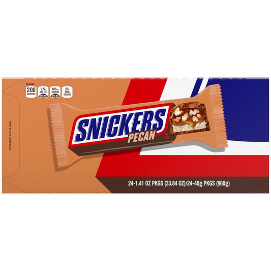 SNICKERS Pecan Milk Chocolate Candy Bar - Full Size Bars, Bulk Box Individually Wrapped, 24-Pack, 33.8 oz
