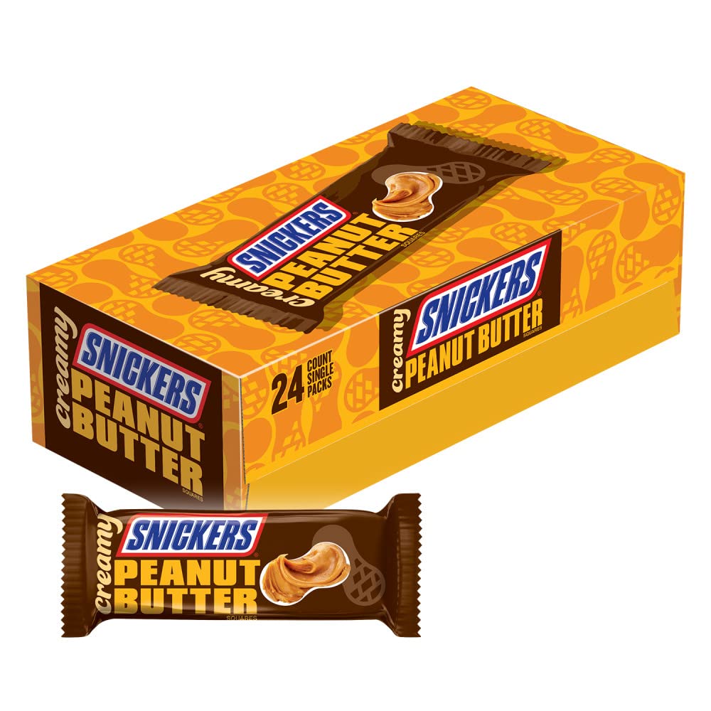 Creamy SNICKERS Peanut Butter Single Size Square Candy Bars,1.4 Ounce (Pack of 24)