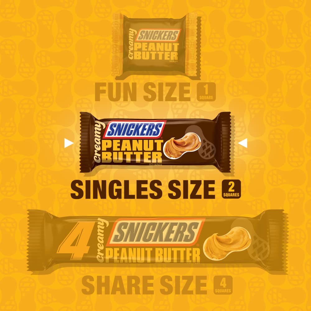 Creamy SNICKERS Peanut Butter Single Size Square Candy Bars,1.4 Ounce (Pack of 24)