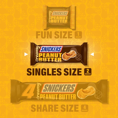 Creamy SNICKERS Peanut Butter Single Size Square Candy Bars,1.4 Ounce (Pack of 24)