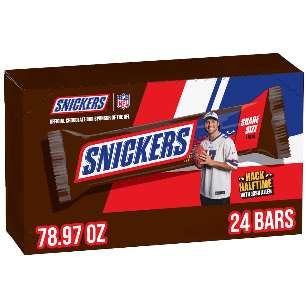 Snickers Milk Chocolate Candy Bars - Individually Wrapped Share Size Chocolate Bar, 3.29 oz, Pack of 24 Bulk Box