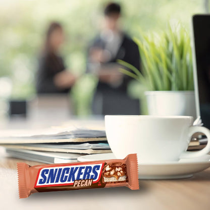 SNICKERS Pecan Milk Chocolate Candy Bar - Full Size Bars, Bulk Box Individually Wrapped, 24-Pack, 33.8 oz