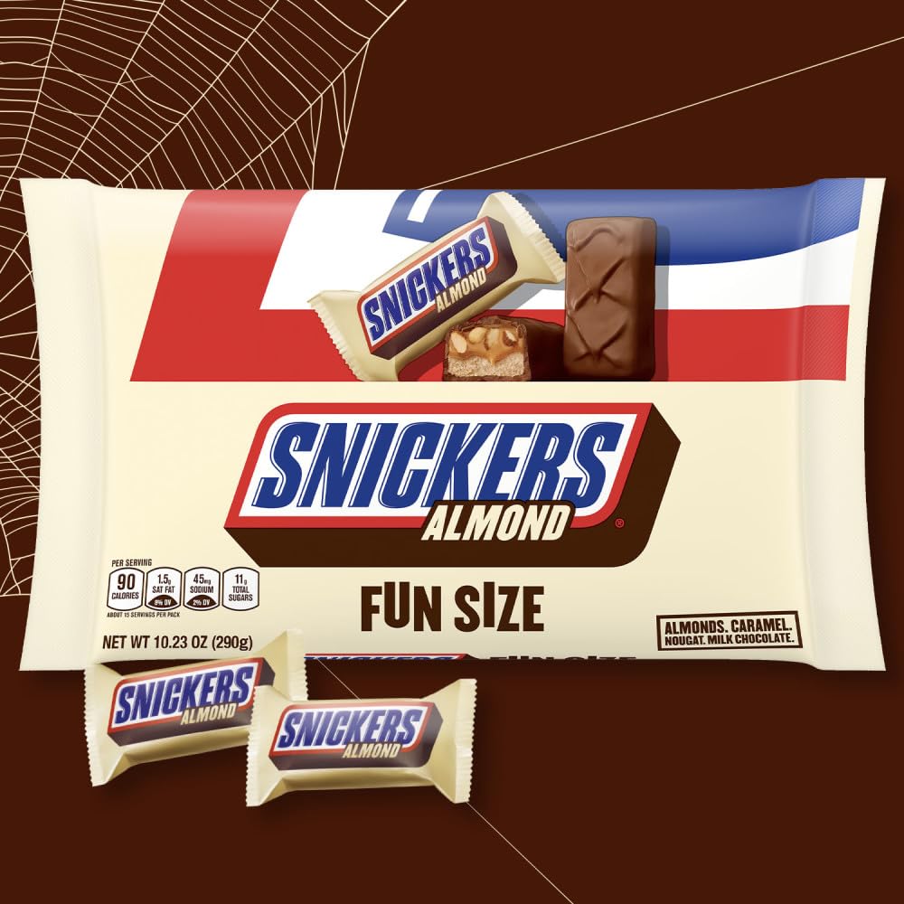 SNICKERS Almond Fun Size Halloween Chocolate Bars Individually Wrapped, 10.23 oz
