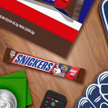 Snickers Milk Chocolate Candy Bars - Individually Wrapped Share Size Chocolate Bar, 3.29 oz, Pack of 24 Bulk Box