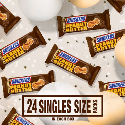 Creamy SNICKERS Peanut Butter Single Size Square Candy Bars,1.4 Ounce (Pack of 24)
