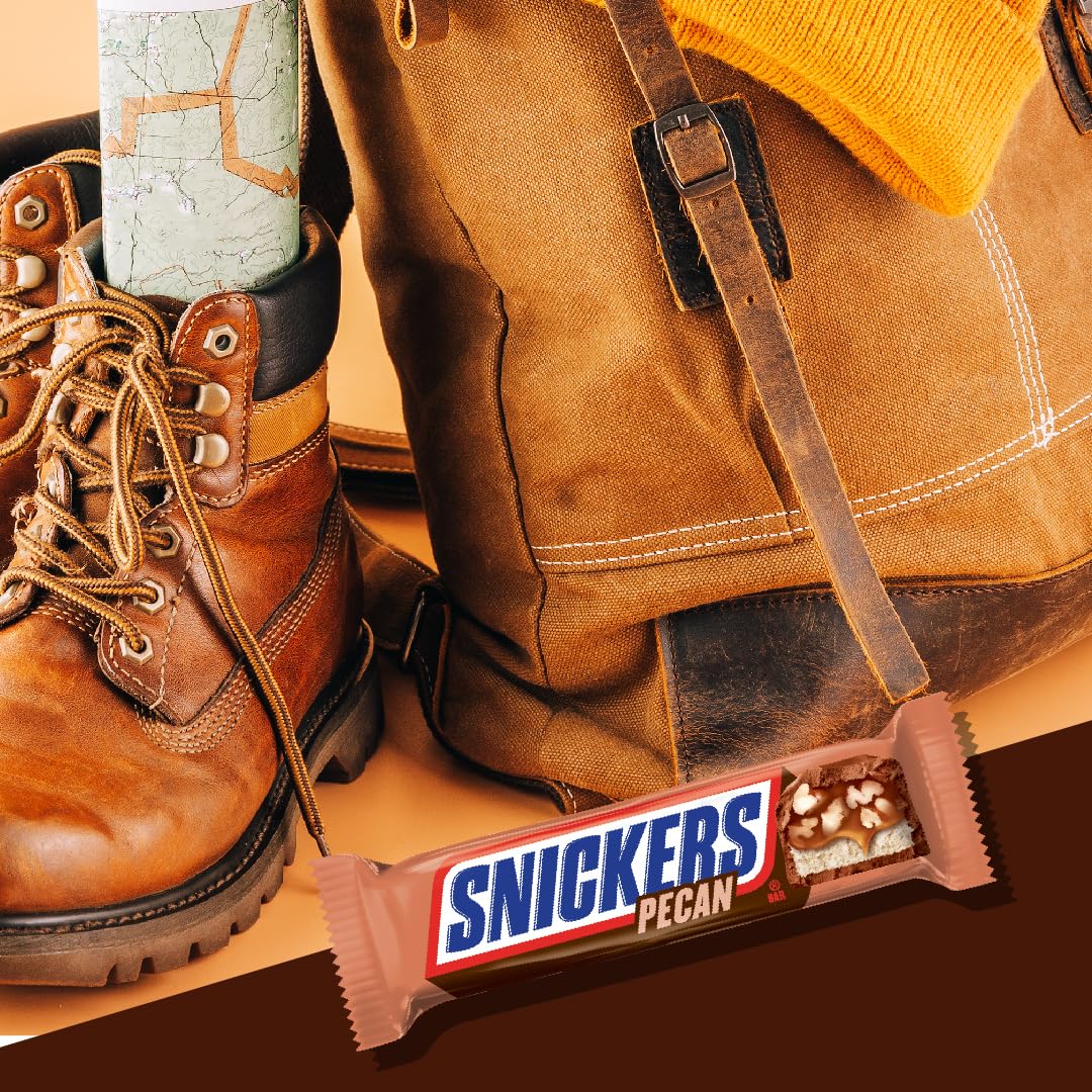 SNICKERS Pecan Milk Chocolate Candy Bar - Full Size Bars, Bulk Box Individually Wrapped, 24-Pack, 33.8 oz
