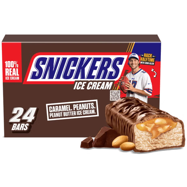Snickers Chocolate Caramel Peanut Butter Ice Cream Bars, 24 bars per pack, 2 ounces each
