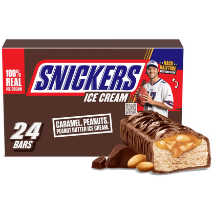 Snickers Chocolate Caramel Peanut Butter Ice Cream Bars, 24 bars per pack, 2 ounces each