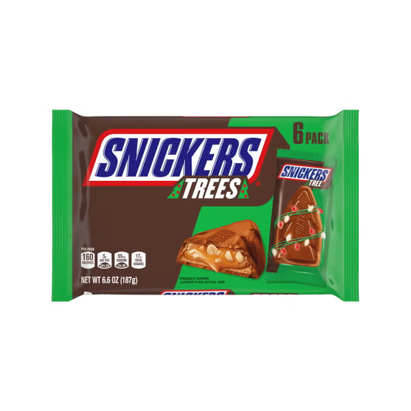 SNICKERS Trees Chocolate Christmas Candy Bars, 6 Ct